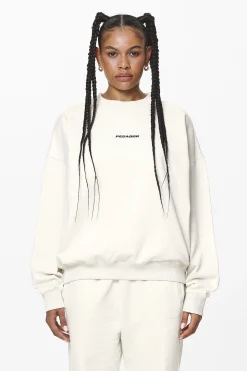 Pegador Sweaters|Aelva Logo Heavy Oversized Crew Neck Washed Salty Cream