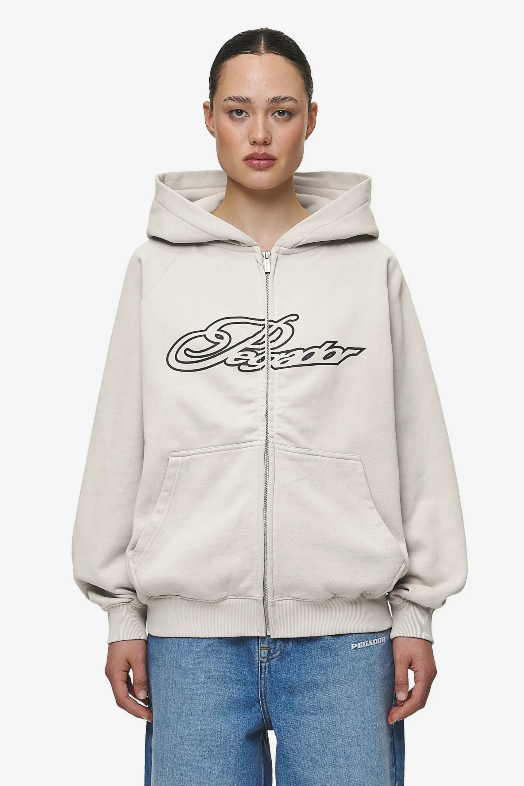 Pegador Hoodies|Zip Hoodies|Anna Oversized Sweat Jacket Washed Moon Grey