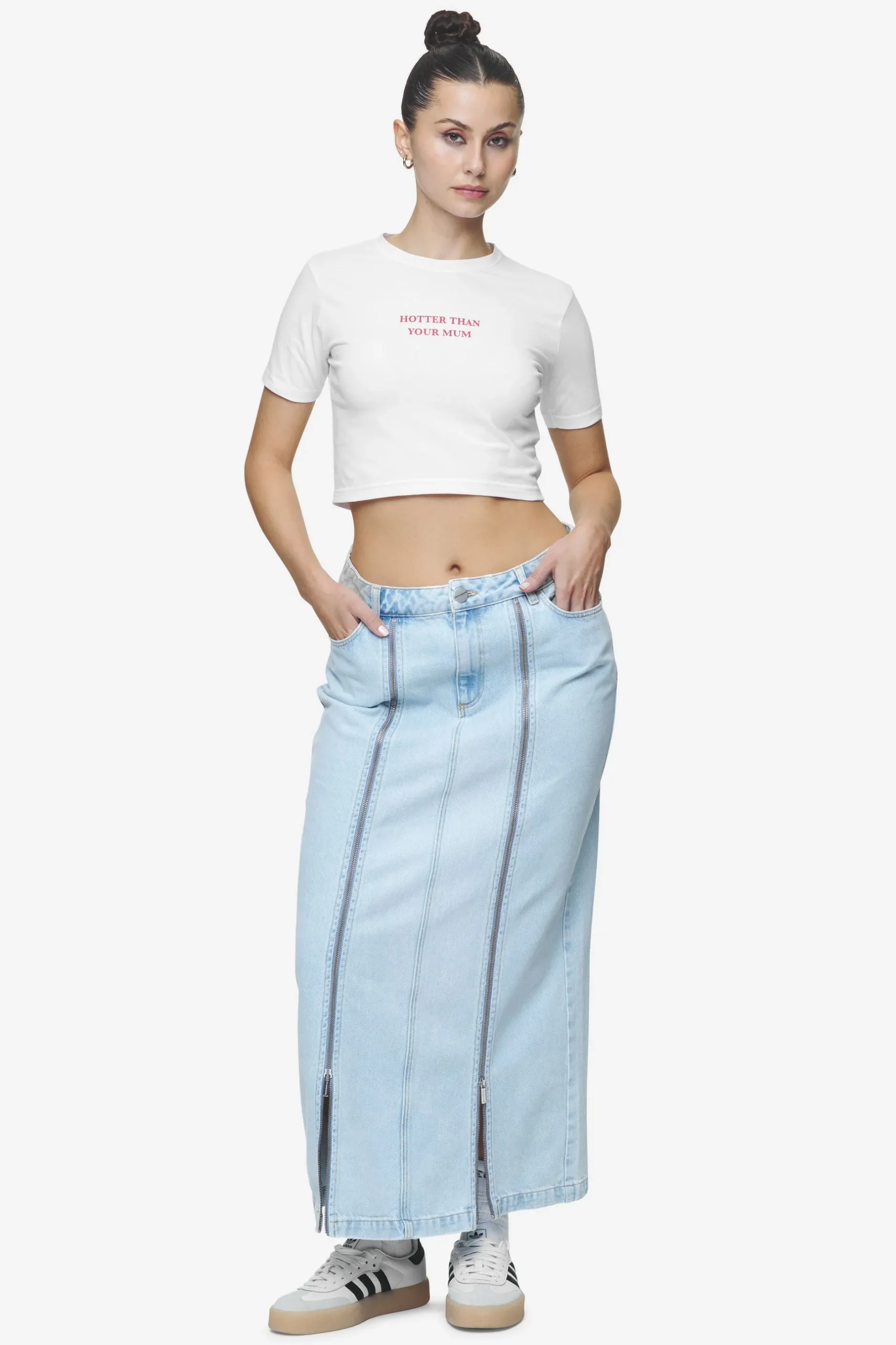 Pegador Jeans|Aya Denim Midi Zip Skirt Washed Light Blue