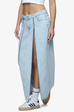 Pegador Jeans|Aya Denim Midi Zip Skirt Washed Light Blue
