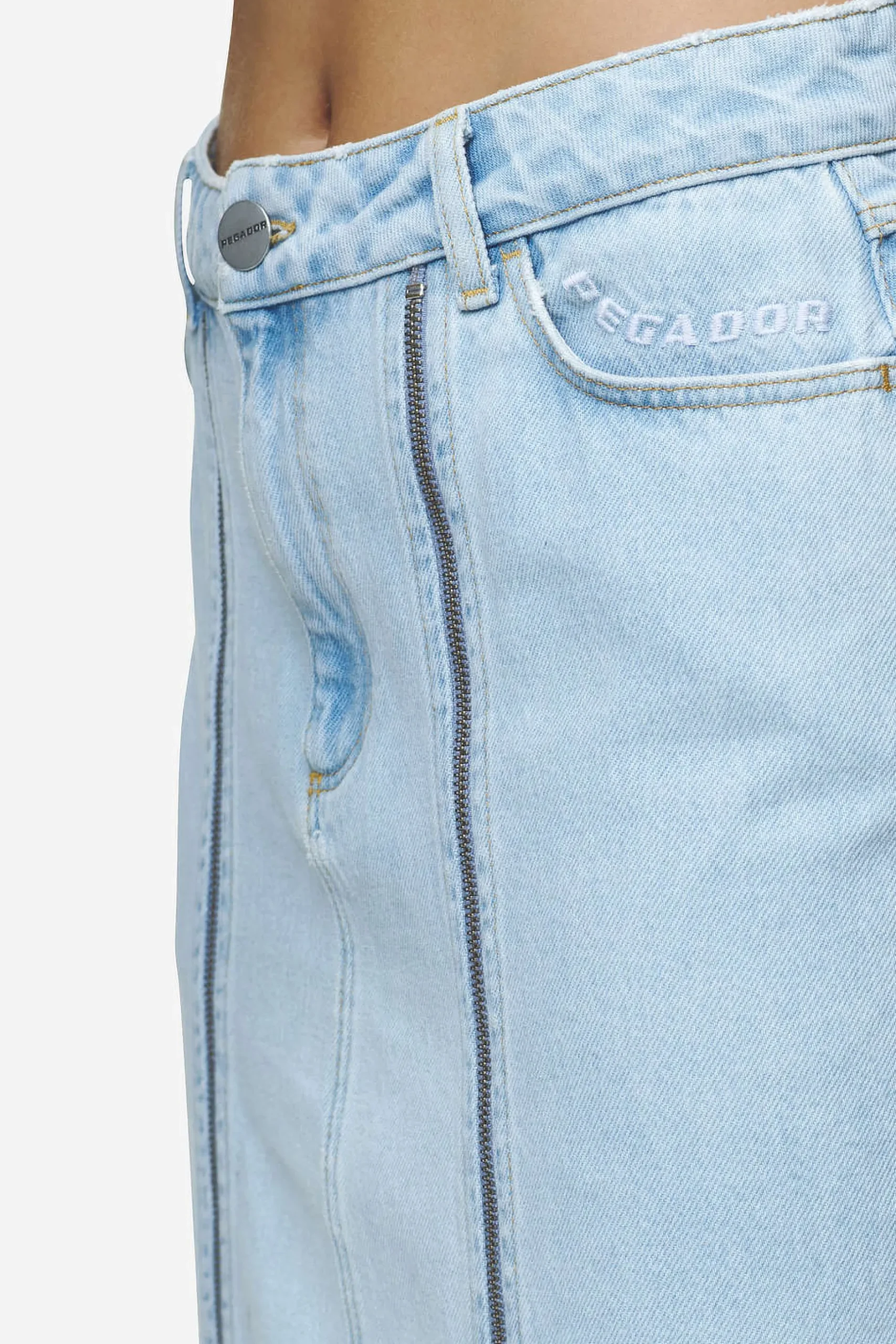 Pegador Jeans|Aya Denim Midi Zip Skirt Washed Light Blue