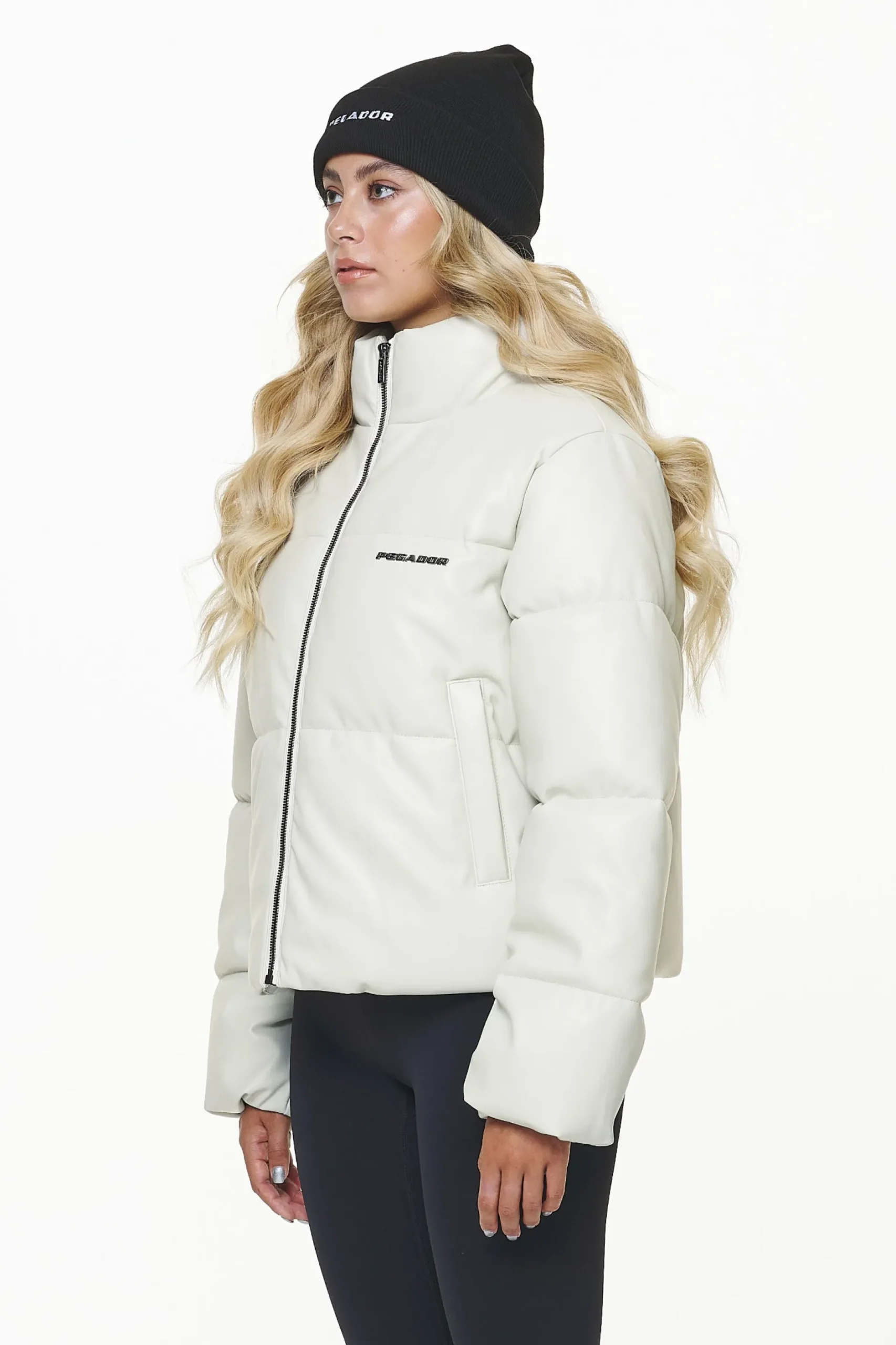 Pegador Jackets|Baker Vegan Leather Puffer Jacket Bone White