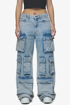 Pegador Jeans|Celina High Waist Cargo Jeans Washed Pale Blue