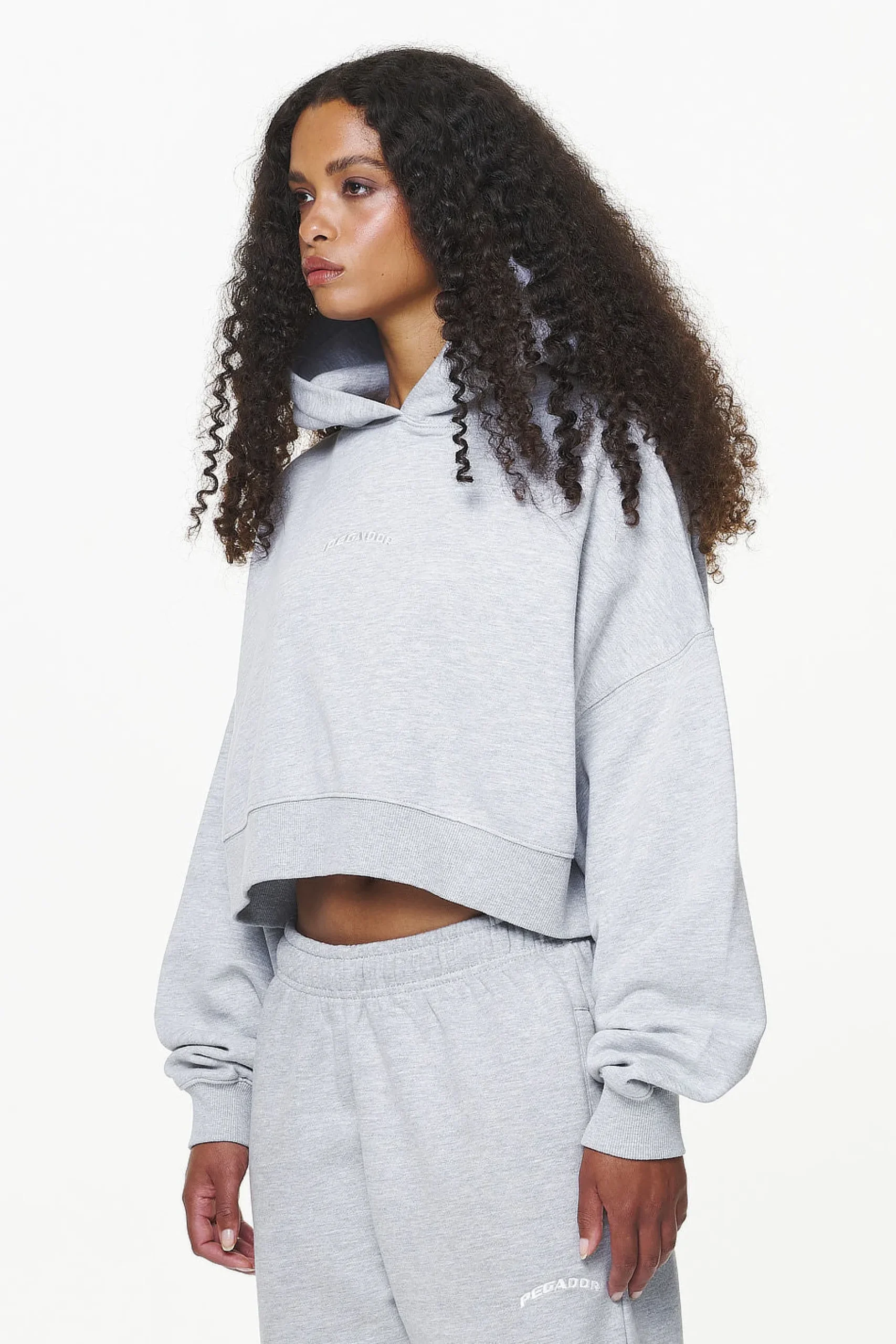 Pegador Hoodies|Chancery Oversized Cropped Hoodie Grey Melange