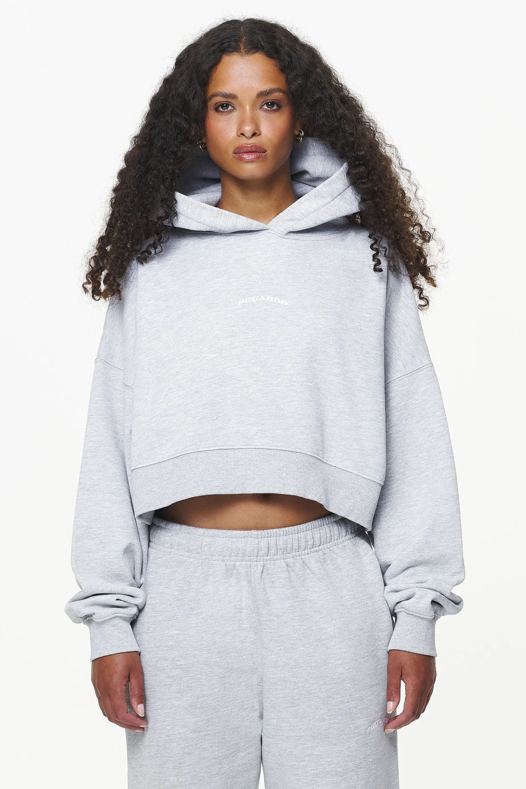 Pegador Hoodies|Chancery Oversized Cropped Hoodie Grey Melange