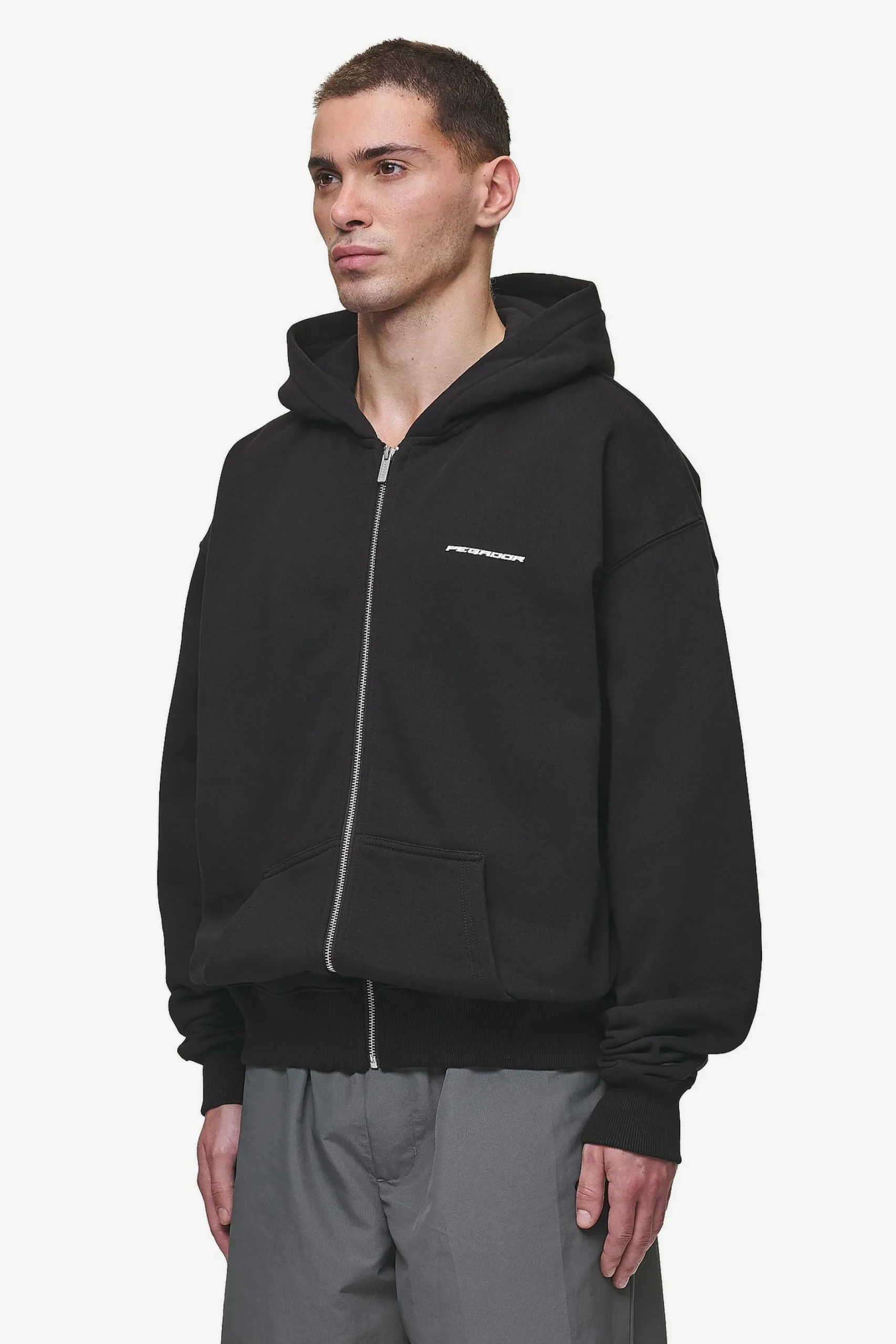 Pegador Hoodies|Zip Hoodies|Charles Oversized Sweat Jacket Washed Black