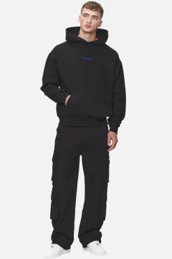 Pegador Hoodies|Colne Logo Oversized Hoodie Washed Black Retro Blue