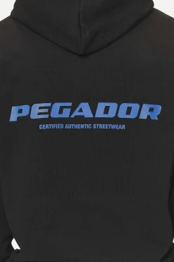 Pegador Hoodies|Colne Logo Oversized Hoodie Washed Black Retro Blue