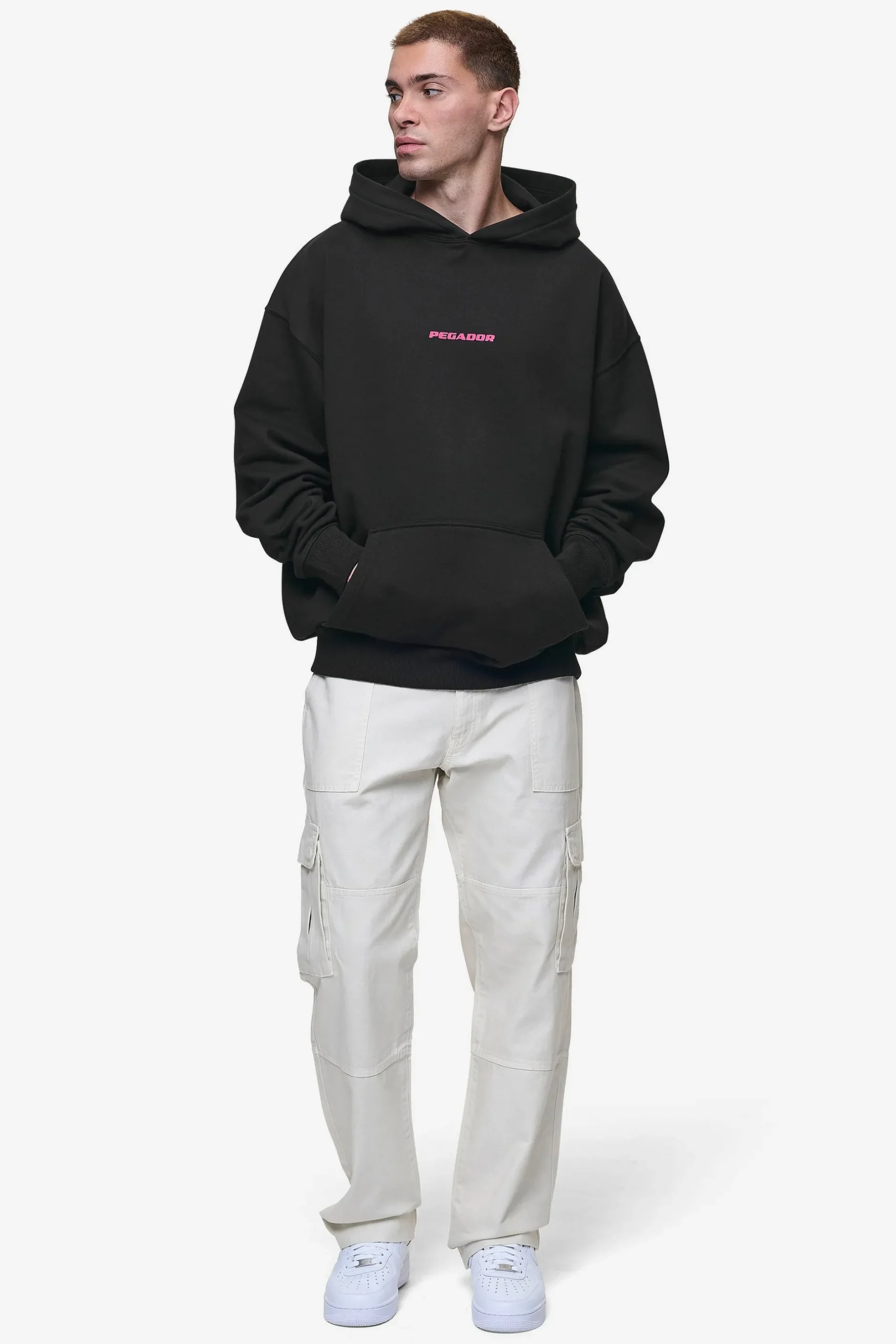 Pegador Hoodies|Colne Logo Oversized Hoodie Washed Black Virtual Pink