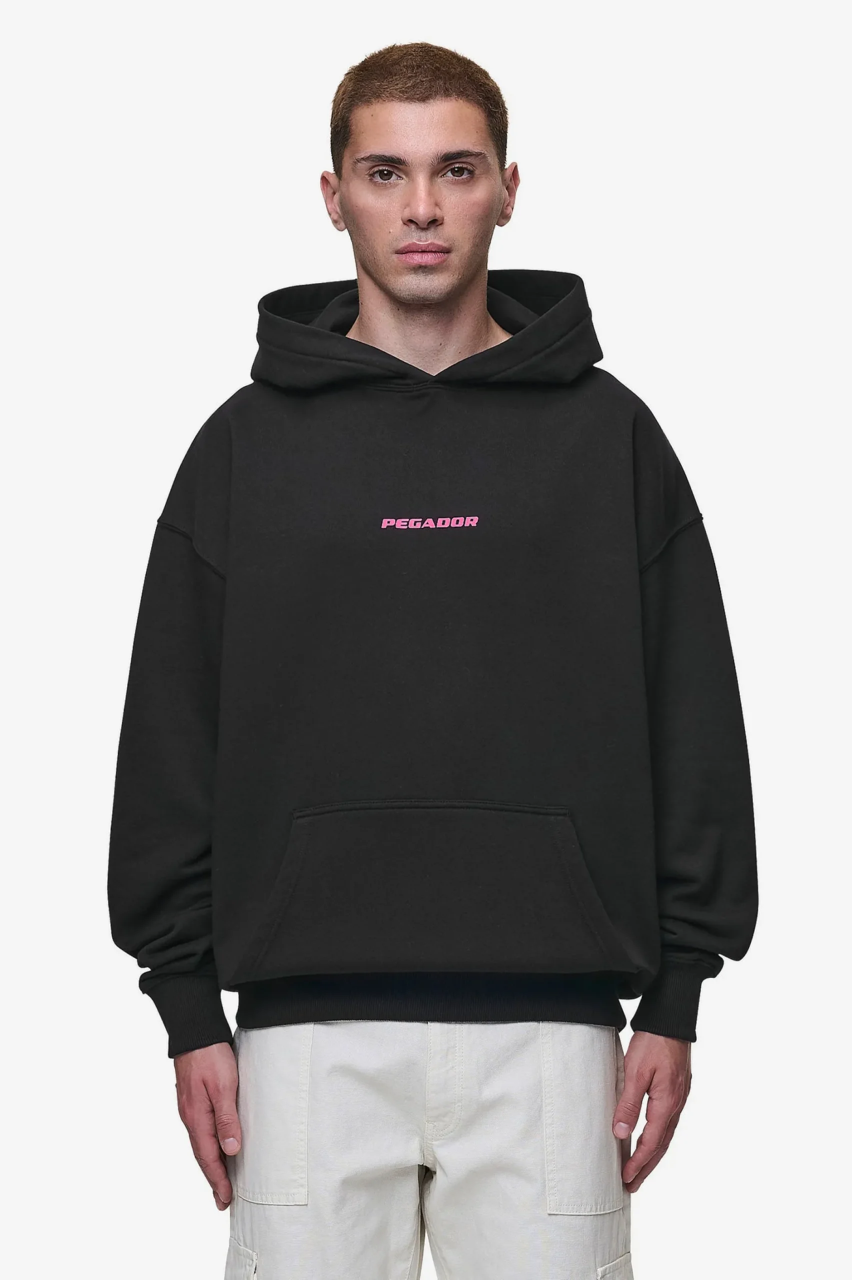 Pegador Hoodies|Colne Logo Oversized Hoodie Washed Black Virtual Pink