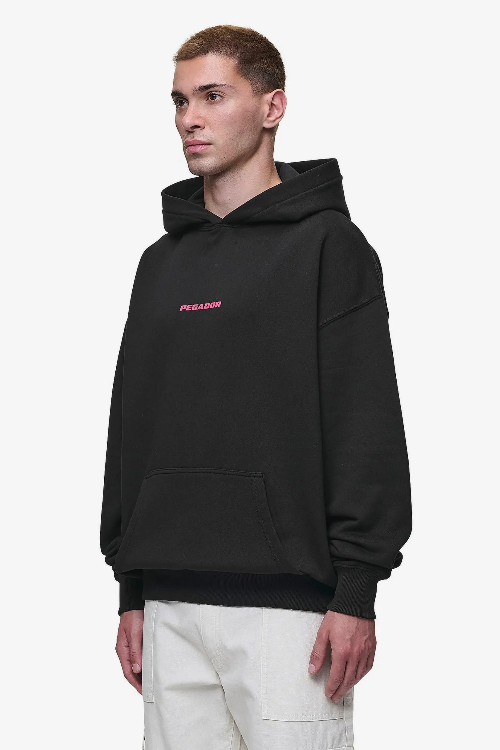 Pegador Hoodies|Colne Logo Oversized Hoodie Washed Black Virtual Pink