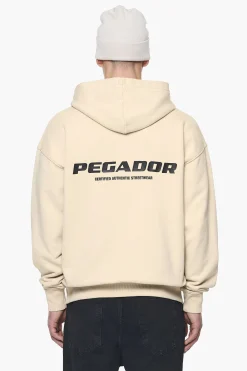 Pegador Hoodies|Colne Logo Oversized Hoodie Vintage Washed Kingdom Beige Gum
