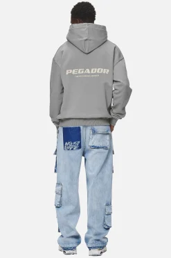 Pegador Hoodies|Colne Logo Oversized Hoodie Washed Cool Grey Desert Sand