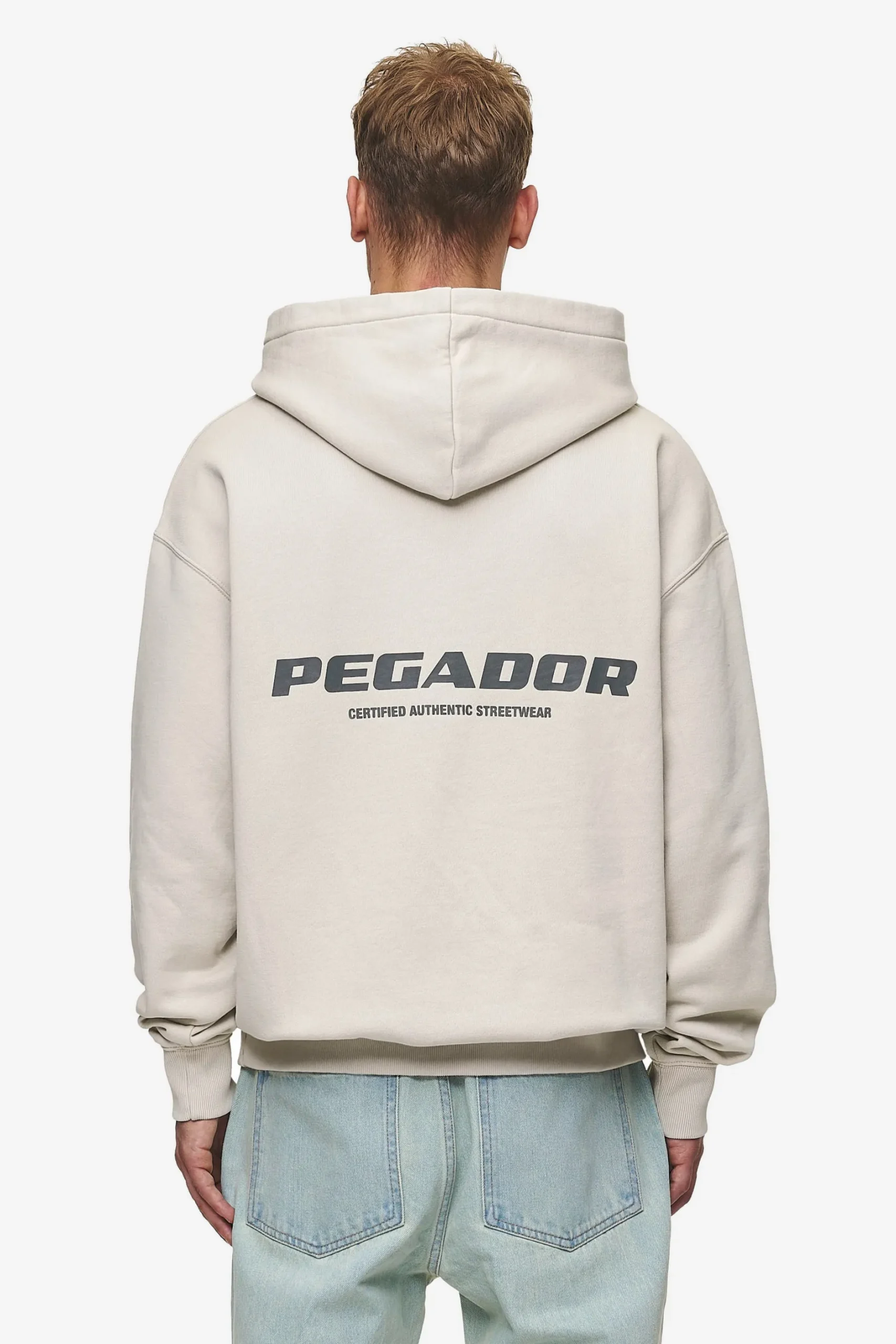 Pegador Hoodies|Colne Logo Oversized Hoodie Washed Light Beige Anthracite