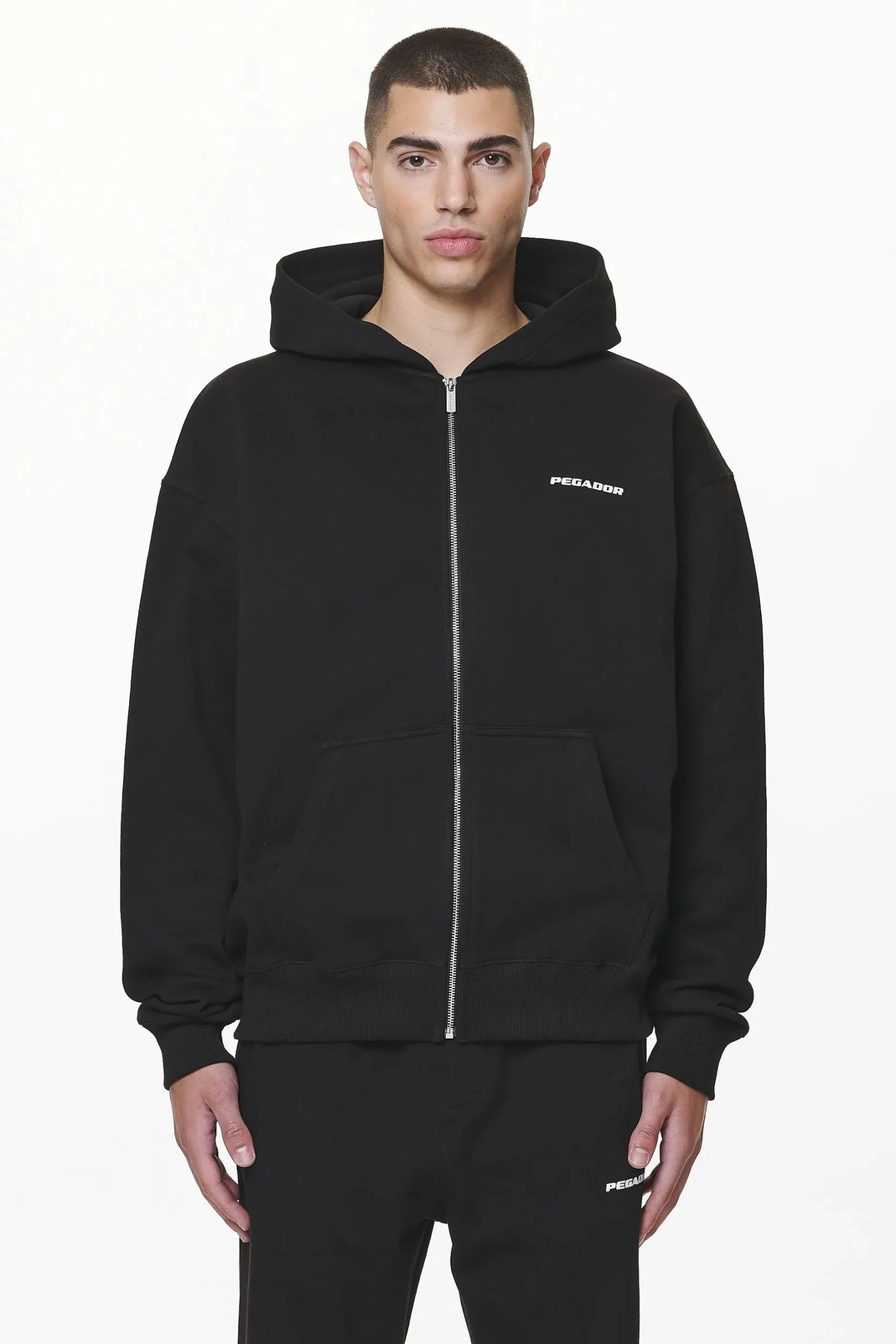 Pegador Hoodies|Zip Hoodies|Colne Logo Oversized Sweat Jacket Black
