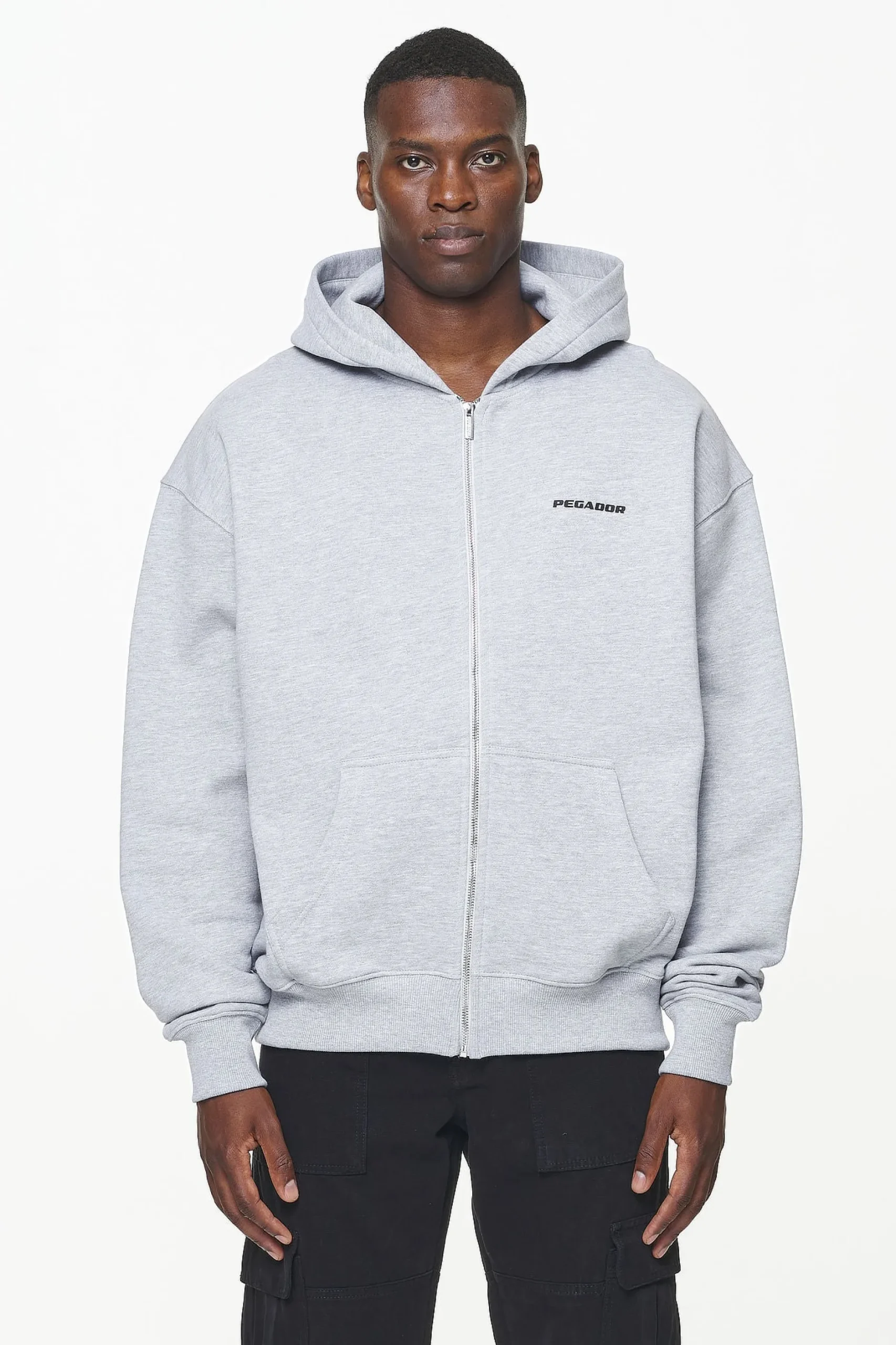 Pegador Hoodies|Zip Hoodies|Colne Logo Oversized Sweat Jacket Grey Melange