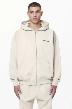 Pegador Hoodies|Zip Hoodies|Colne Logo Oversized Sweat Jacket Washed Dust Cream