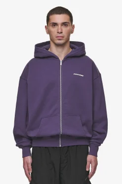 Pegador Hoodies|Zip Hoodies|Colne Logo Oversized Sweat Jacket Washed Deep Purple White