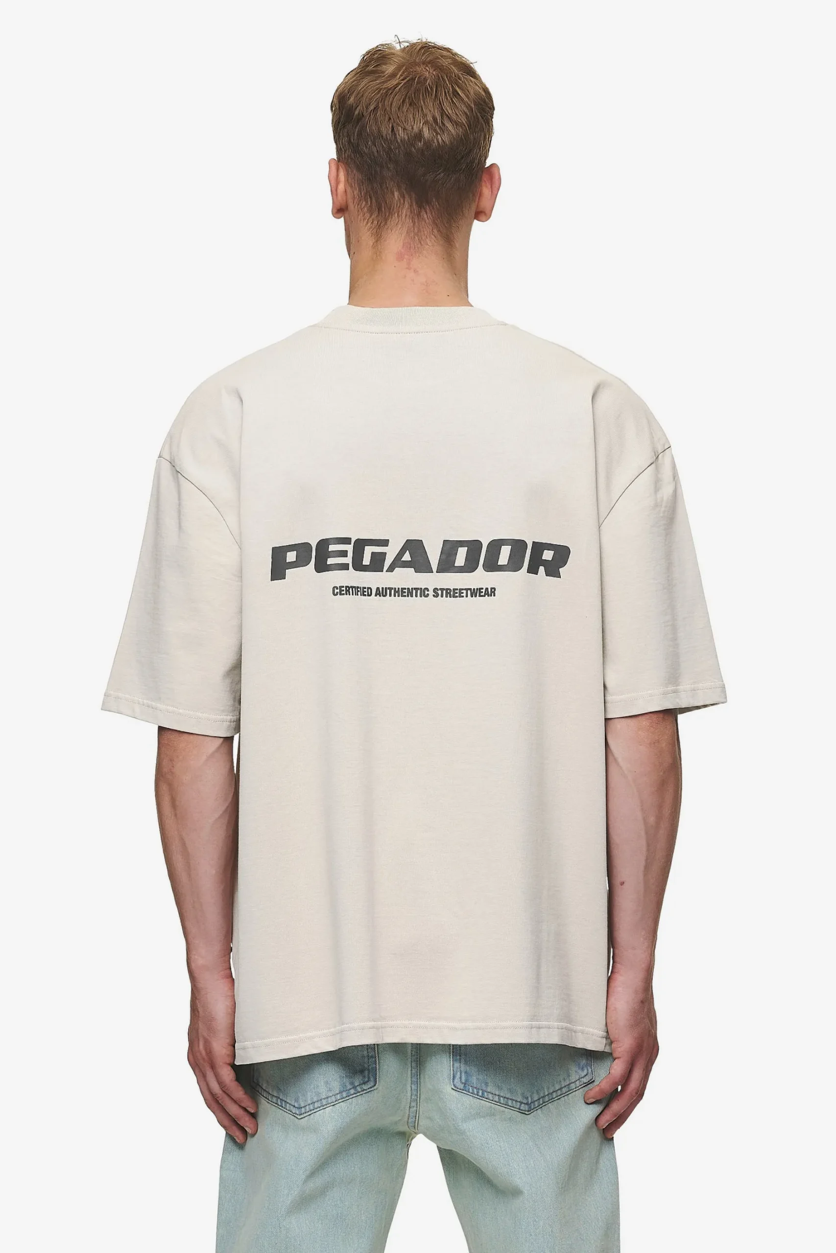 Pegador Tees|Colne Logo Oversized Tee Washed Light Beige Anthracite