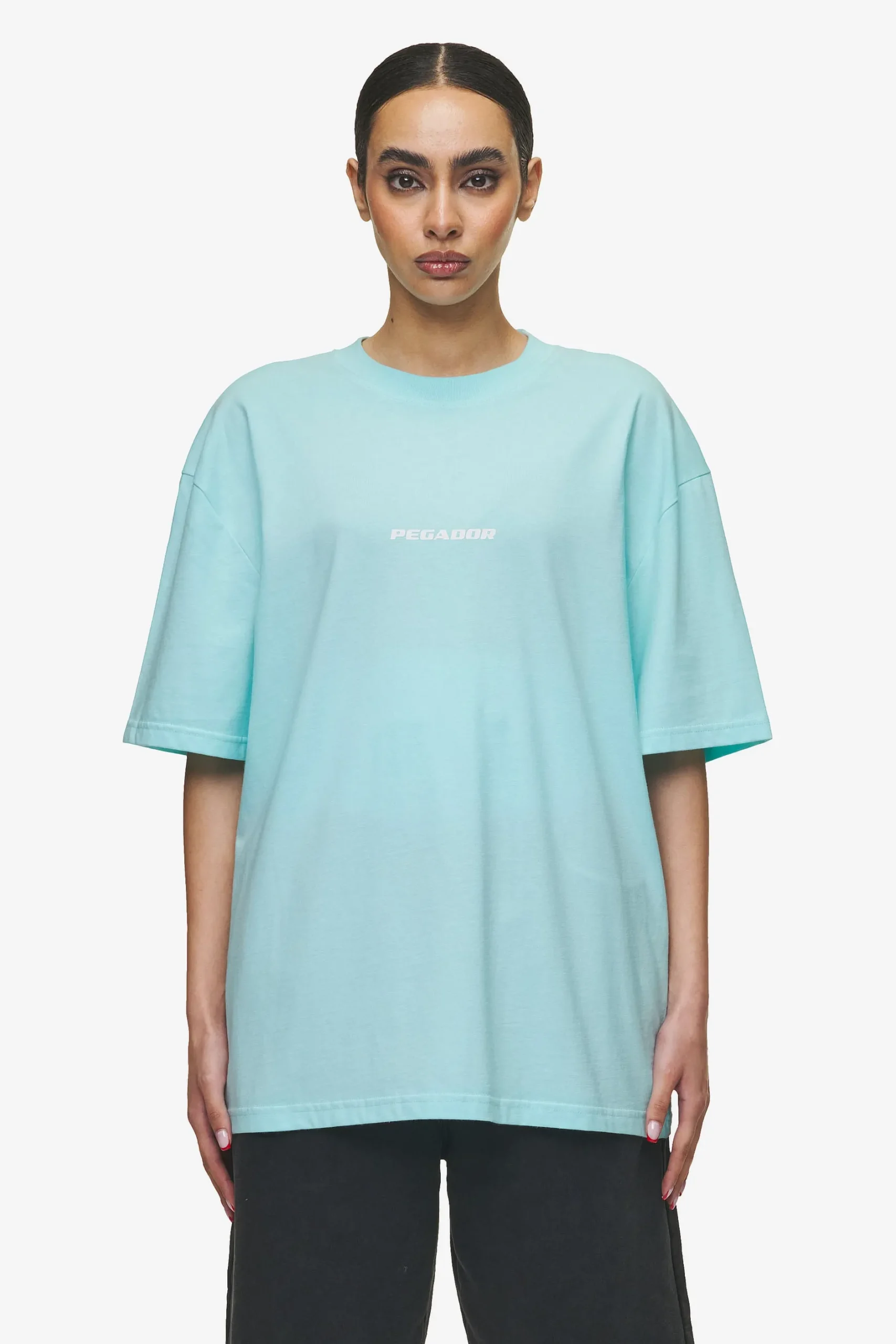 Pegador Tees|Colne Logo Oversized Tee White Washed sky blue
