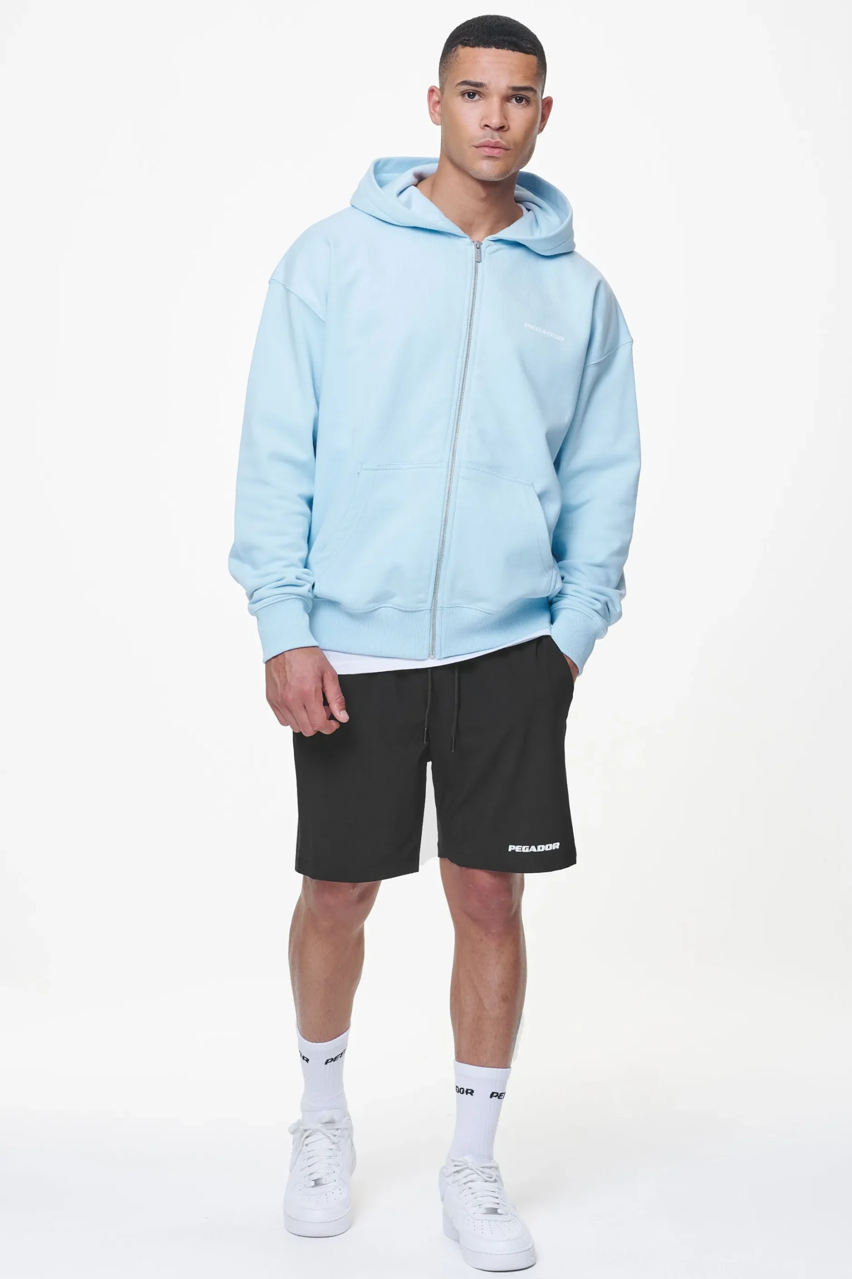 Pegador Hoodies|Zip Hoodies|Colne Terry Logo Oversized Sweat Jacket Vintage Aqua