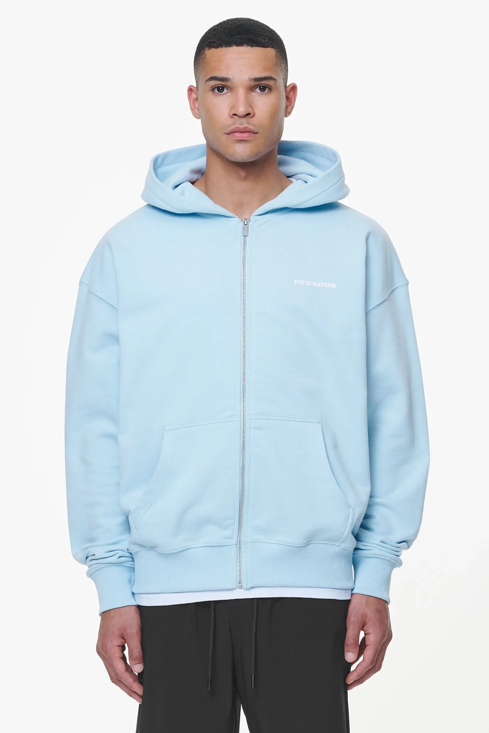 Pegador Hoodies|Zip Hoodies|Colne Terry Logo Oversized Sweat Jacket Vintage Aqua