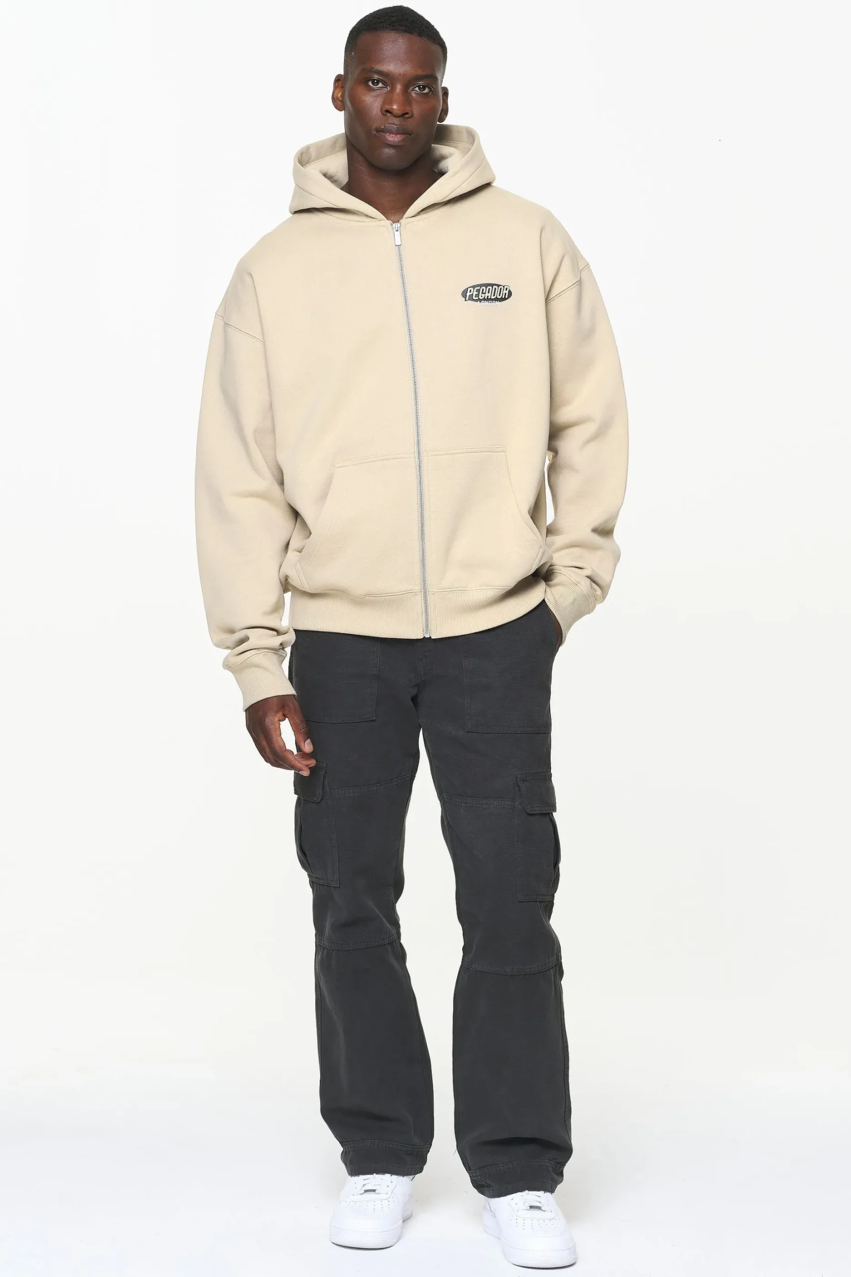 Pegador Hoodies|Zip Hoodies|County Oversized Sweat Jacket Vintage Washed Kingdom Beige