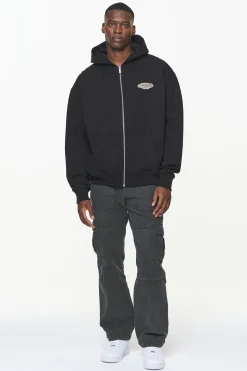 Pegador Hoodies|Zip Hoodies|County Oversized Sweat Jacket Vintage Washed Onyx Black