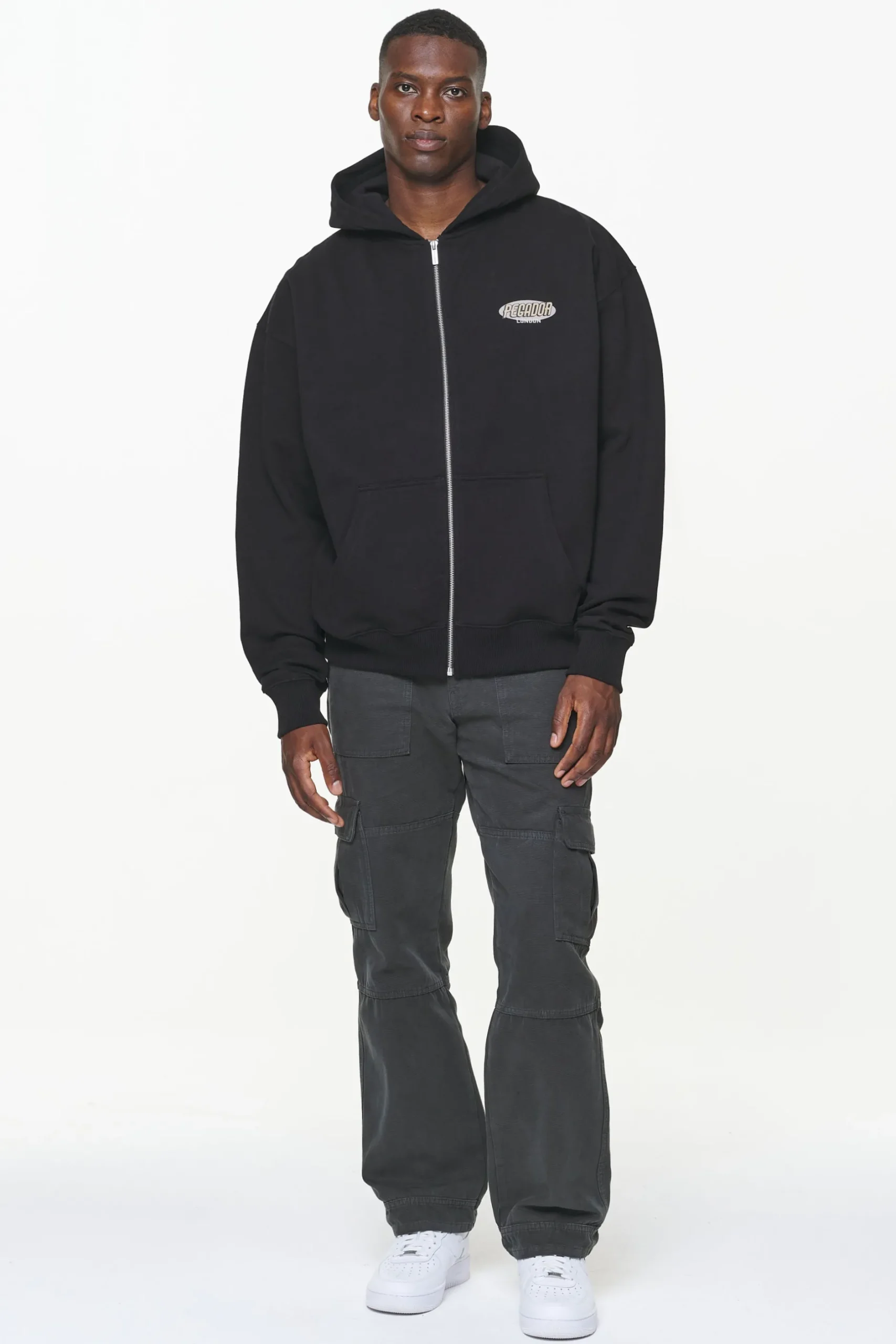 Pegador Hoodies|Zip Hoodies|County Oversized Sweat Jacket Vintage Washed Onyx Black