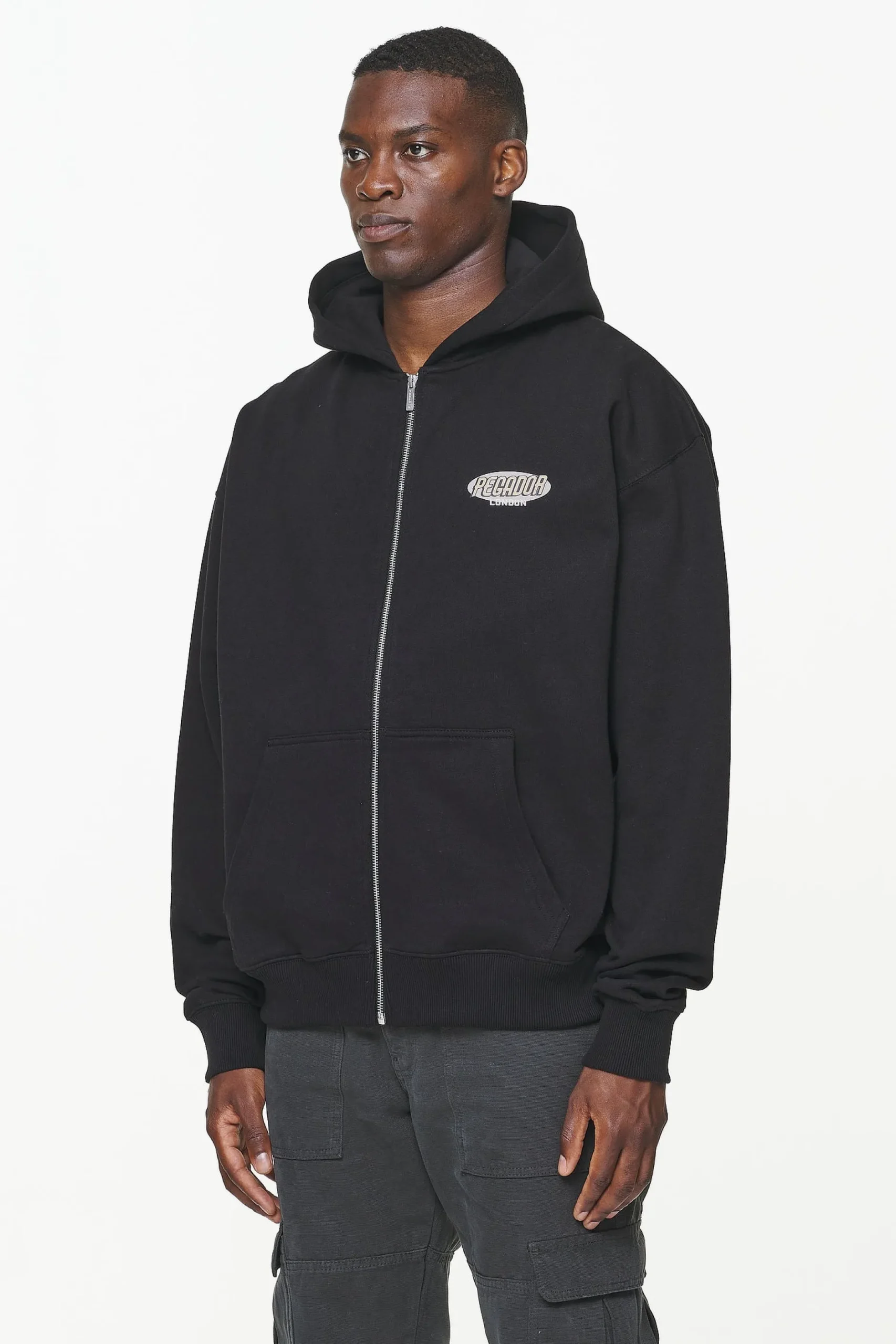 Pegador Hoodies|Zip Hoodies|County Oversized Sweat Jacket Vintage Washed Onyx Black
