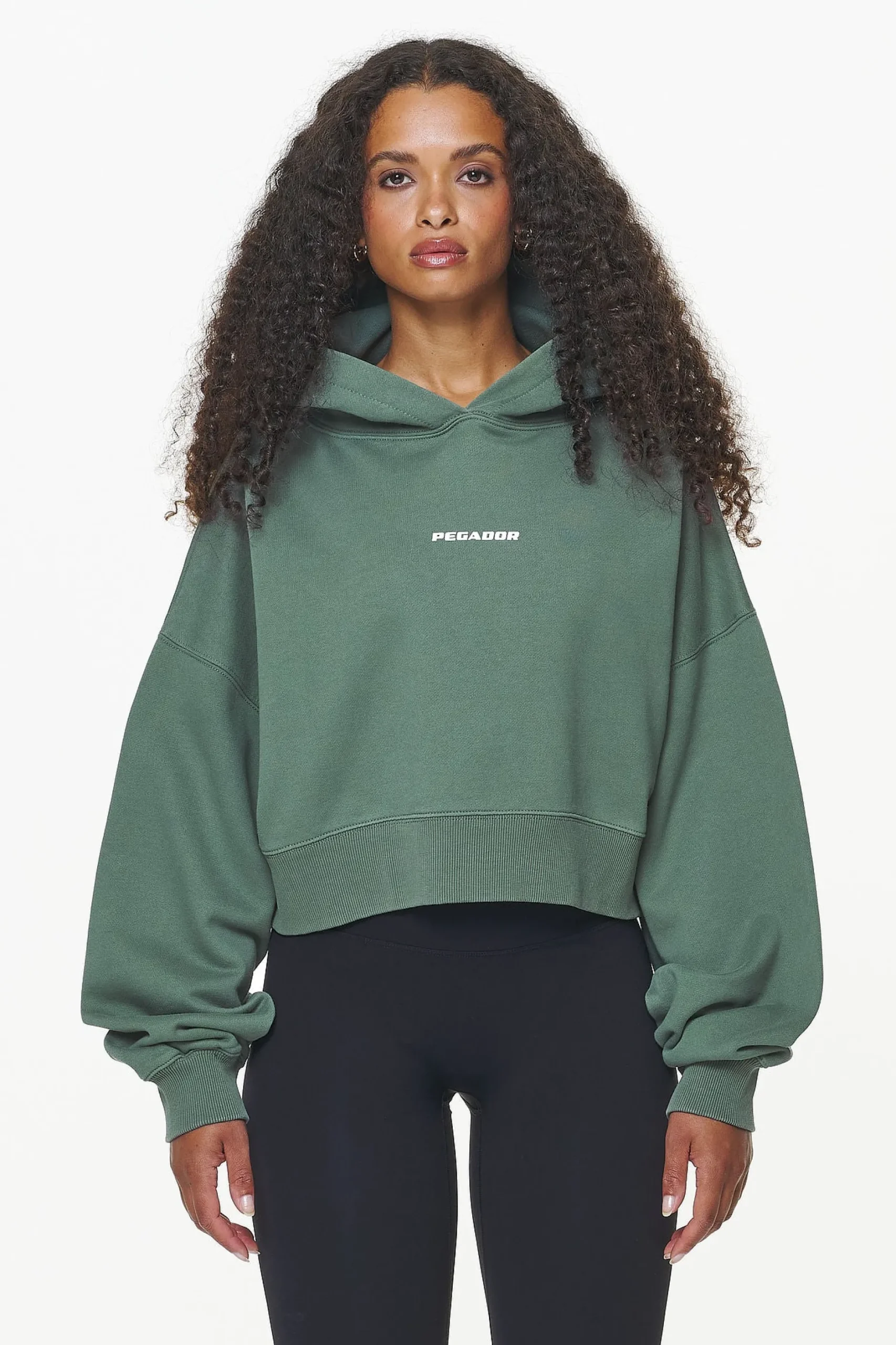 Pegador Hoodies|Dorothy Cropped Oversized Hoodie Vintage Washed Garden Green