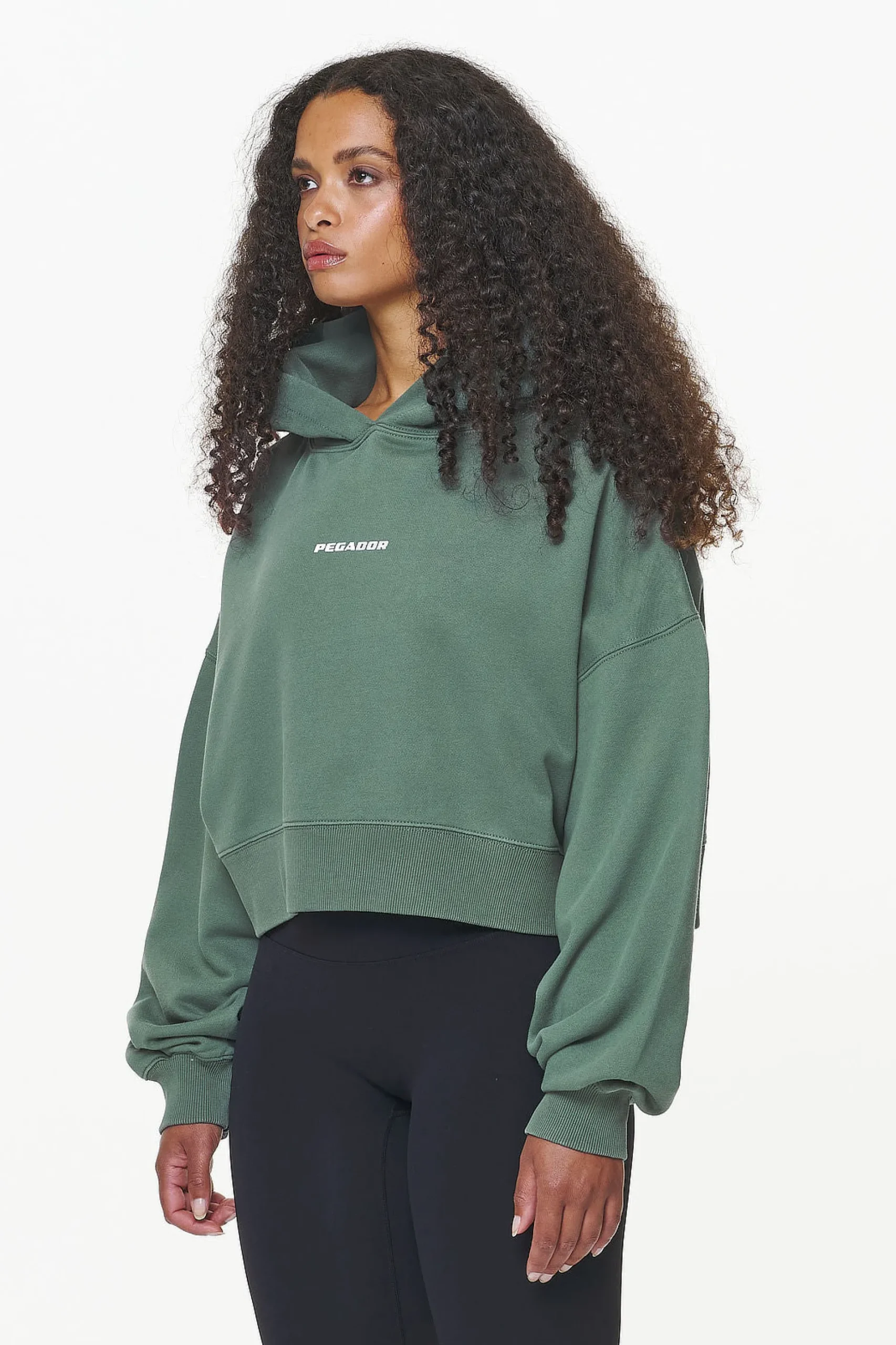 Pegador Hoodies|Dorothy Cropped Oversized Hoodie Vintage Washed Garden Green