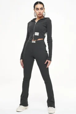 Pegador Leggings|Elida Rib Hip Strap Flared Leggings Vintage Washed Iron Grey Patch