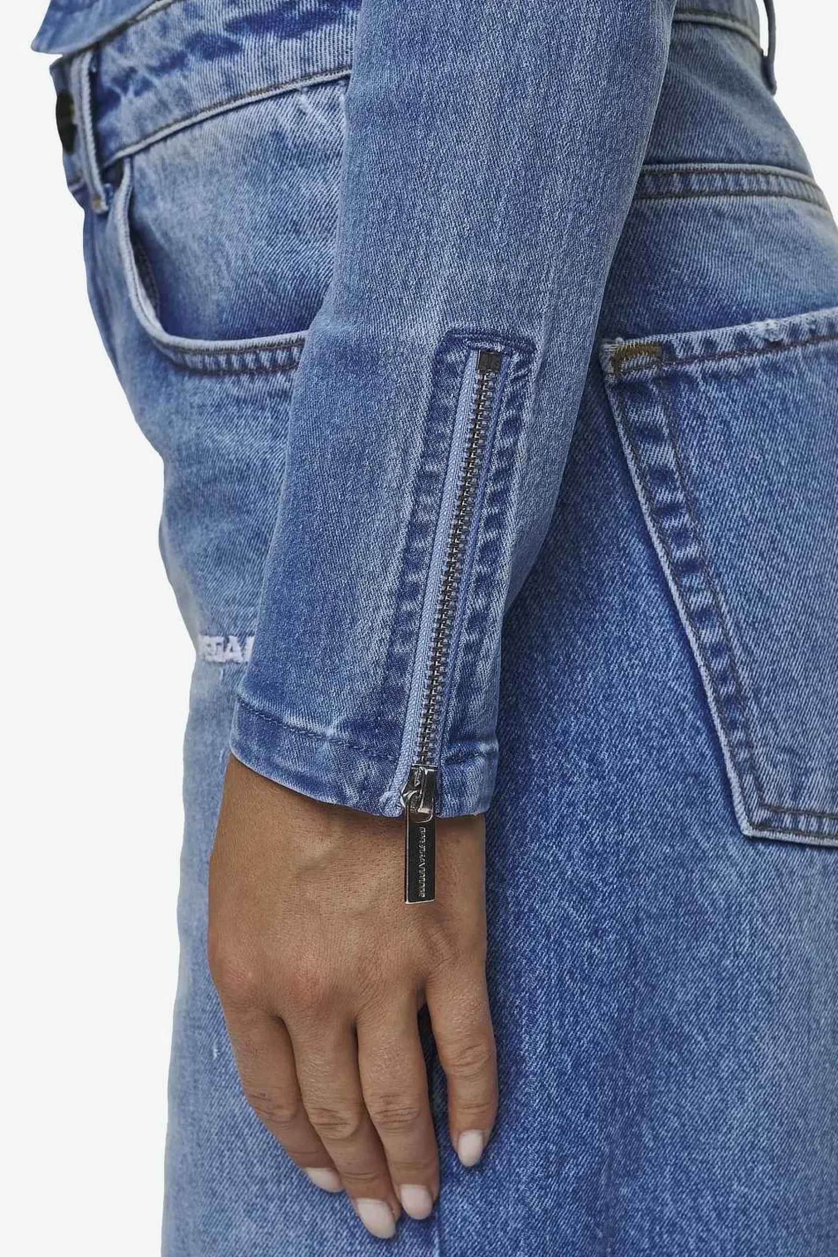 Pegador Tops|Elly Denim Biker Jacket Washed Blue