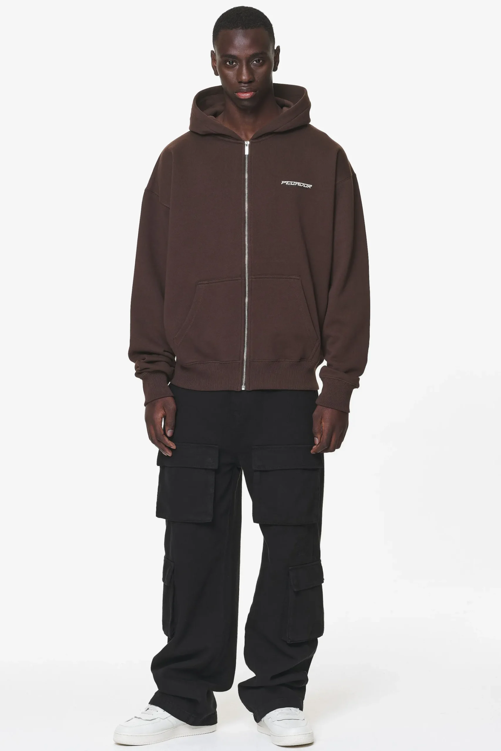 Pegador Hoodies|Zip Hoodies|Fenton Oversized Sweat Jacket Washed Oak Brown