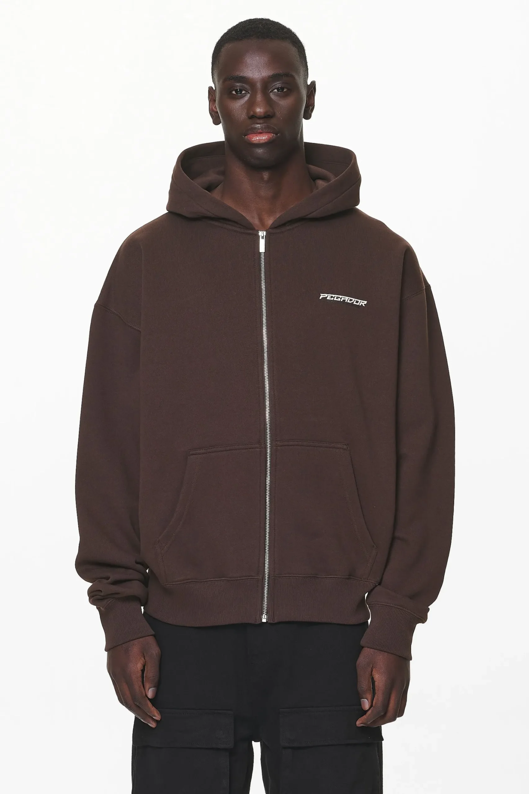 Pegador Hoodies|Zip Hoodies|Fenton Oversized Sweat Jacket Washed Oak Brown