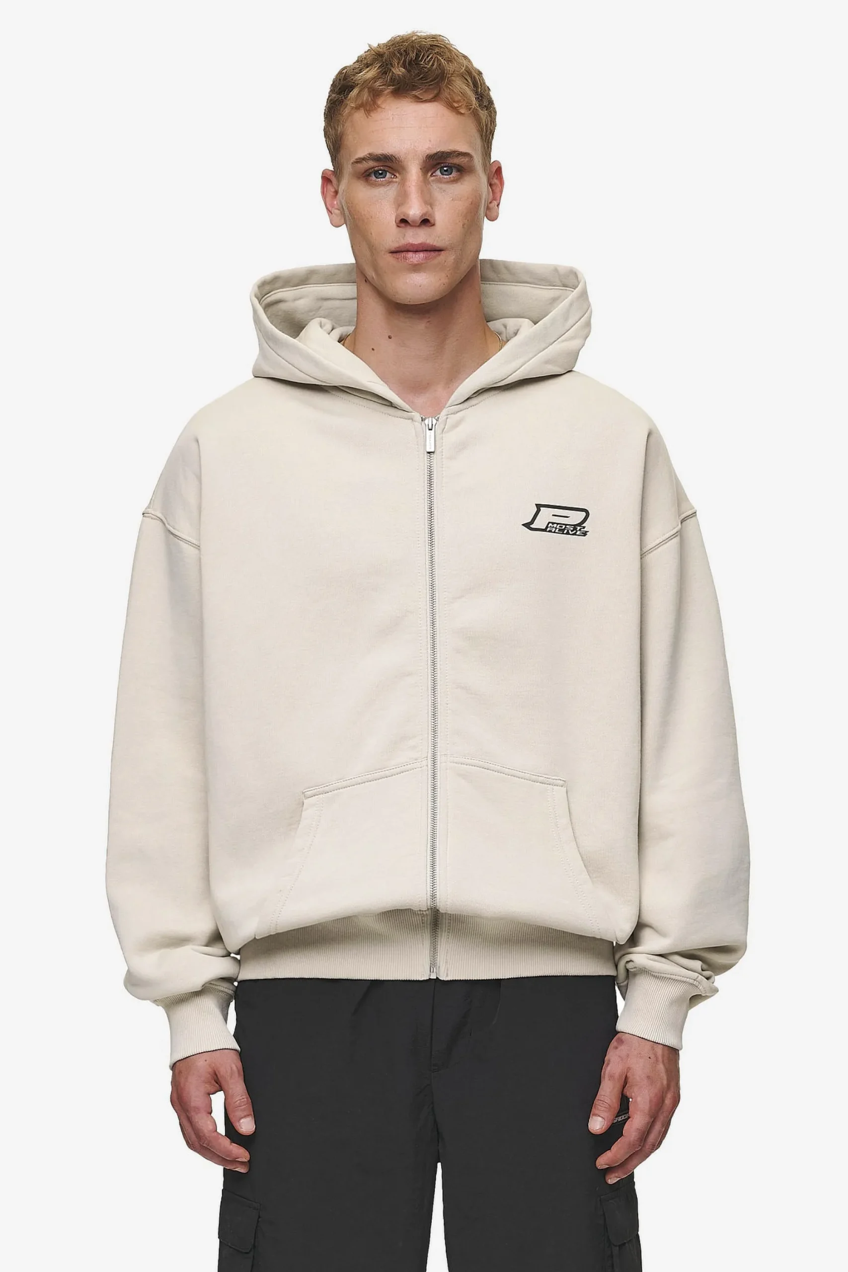 Pegador Hoodies|Zip Hoodies|Fox Oversized Sweat Jacket Washed Light Beige