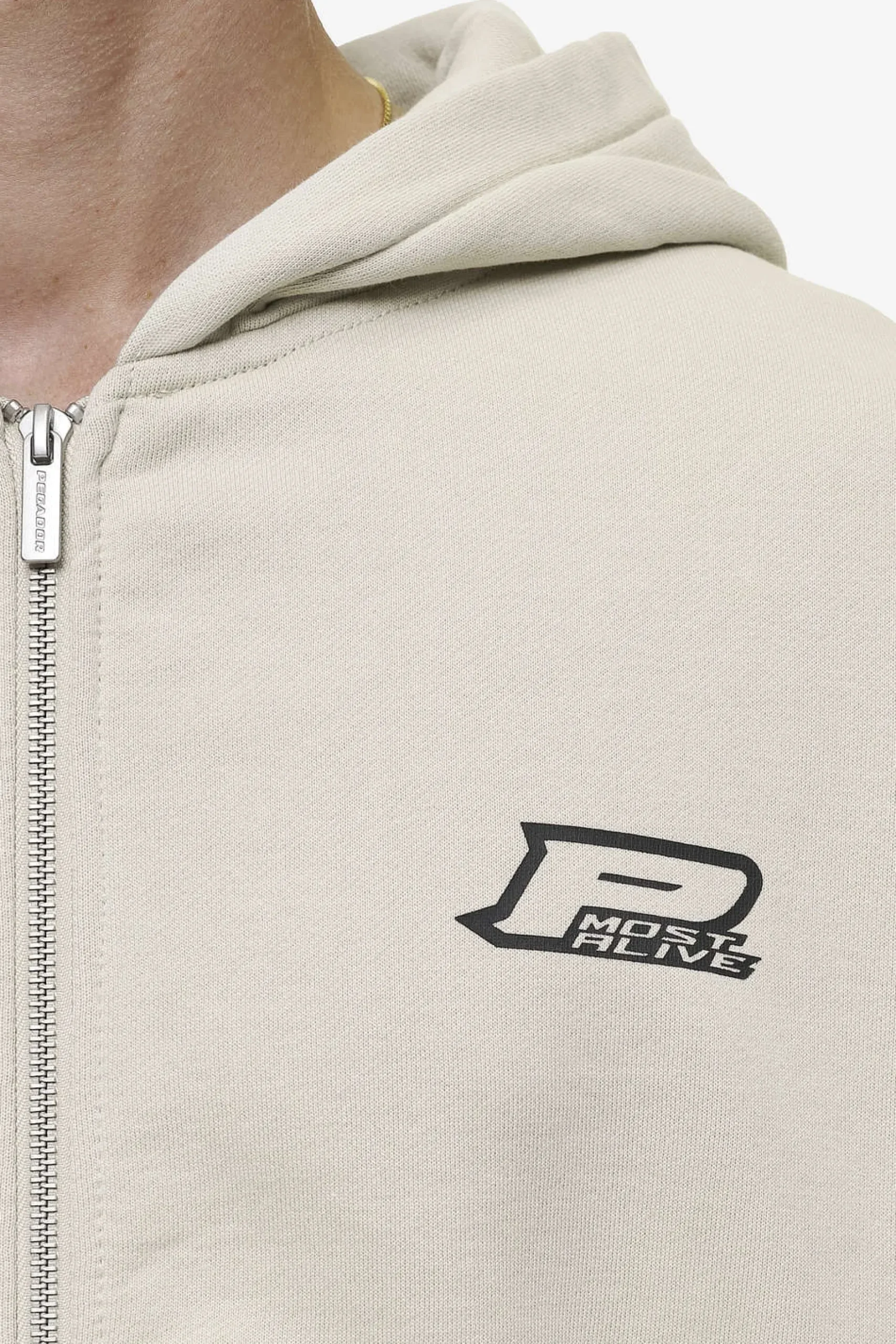 Pegador Hoodies|Zip Hoodies|Fox Oversized Sweat Jacket Washed Light Beige