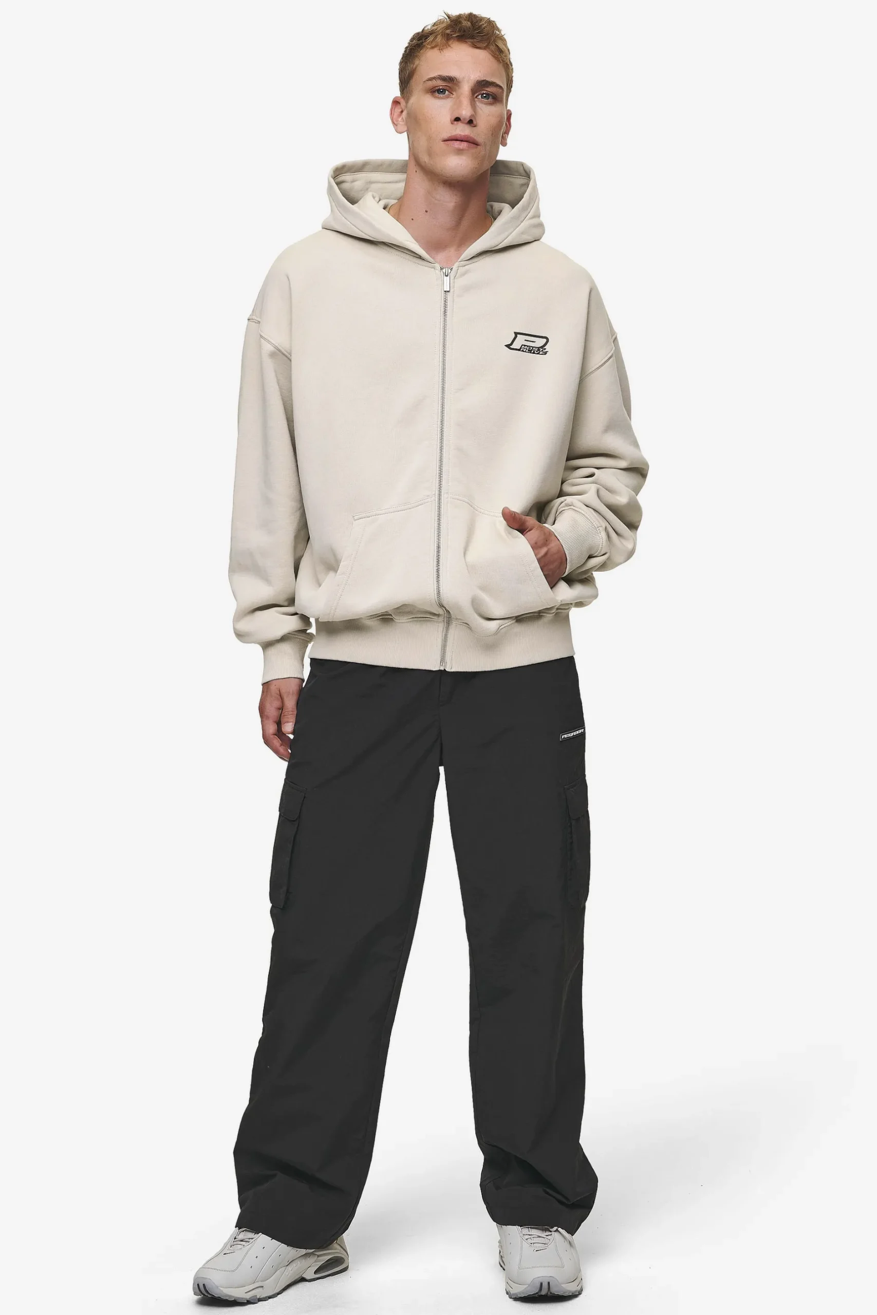 Pegador Hoodies|Zip Hoodies|Fox Oversized Sweat Jacket Washed Light Beige