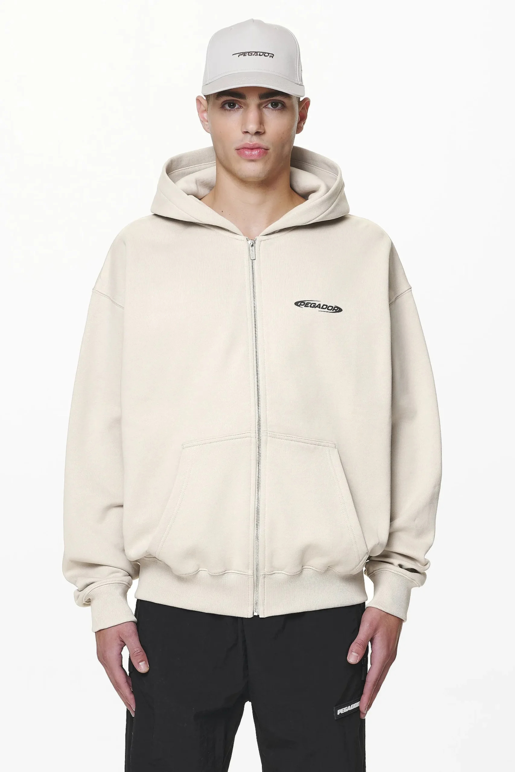 Pegador Hoodies|Zip Hoodies|Furber Oversized Sweat Jacket Washed Dust Cream