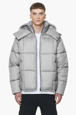 Pegador Jackets|Gallan Cropped Monogram Puffer Jacket Rock Grey