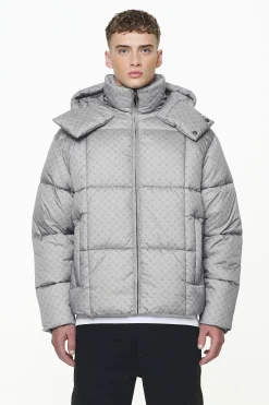 Pegador Jackets|Gallan Cropped Monogram Puffer Jacket Rock Grey