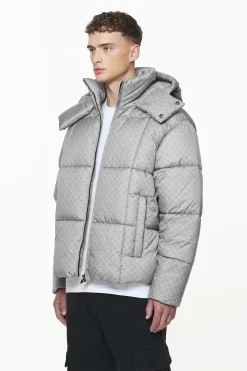 Pegador Jackets|Gallan Cropped Monogram Puffer Jacket Rock Grey