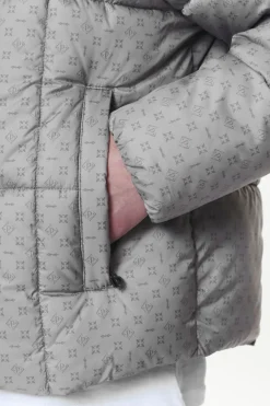 Pegador Jackets|Gallan Cropped Monogram Puffer Jacket Rock Grey