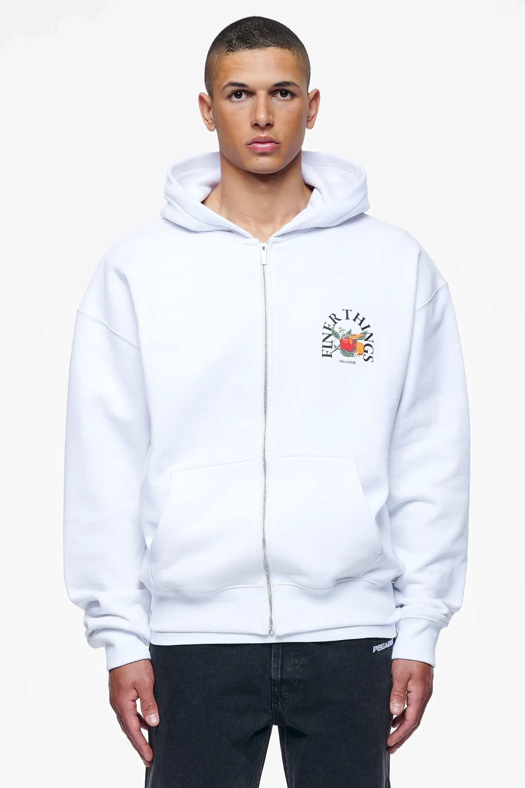 Pegador Hoodies|Zip Hoodies|Goldlight Oversized Sweat Jacket White