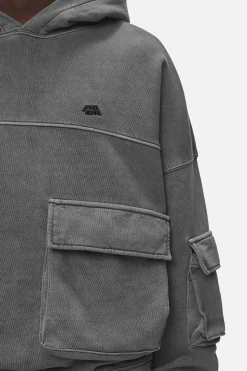 Pegador Hoodies|Harvey Terry Cargo Boxy Hoodie Vintage Grey