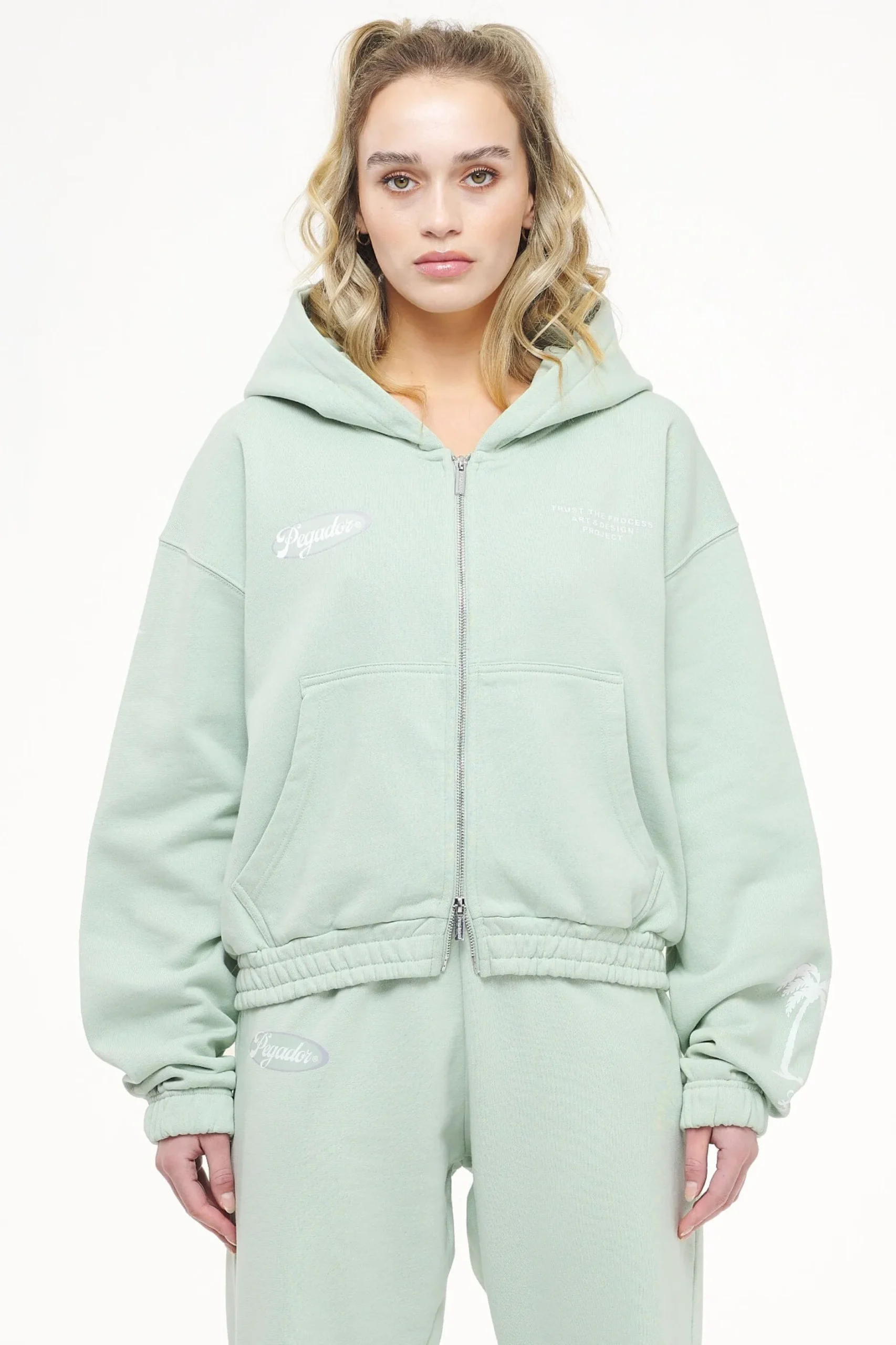 Pegador Hoodies|Zip Hoodies|Hills Cropped Zip Hoodie Vintage Washed Milky Green