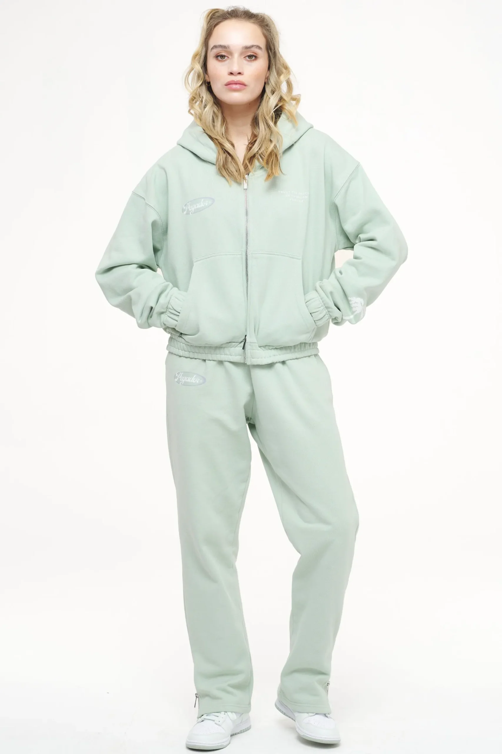 Pegador Hoodies|Zip Hoodies|Hills Cropped Zip Hoodie Vintage Washed Milky Green