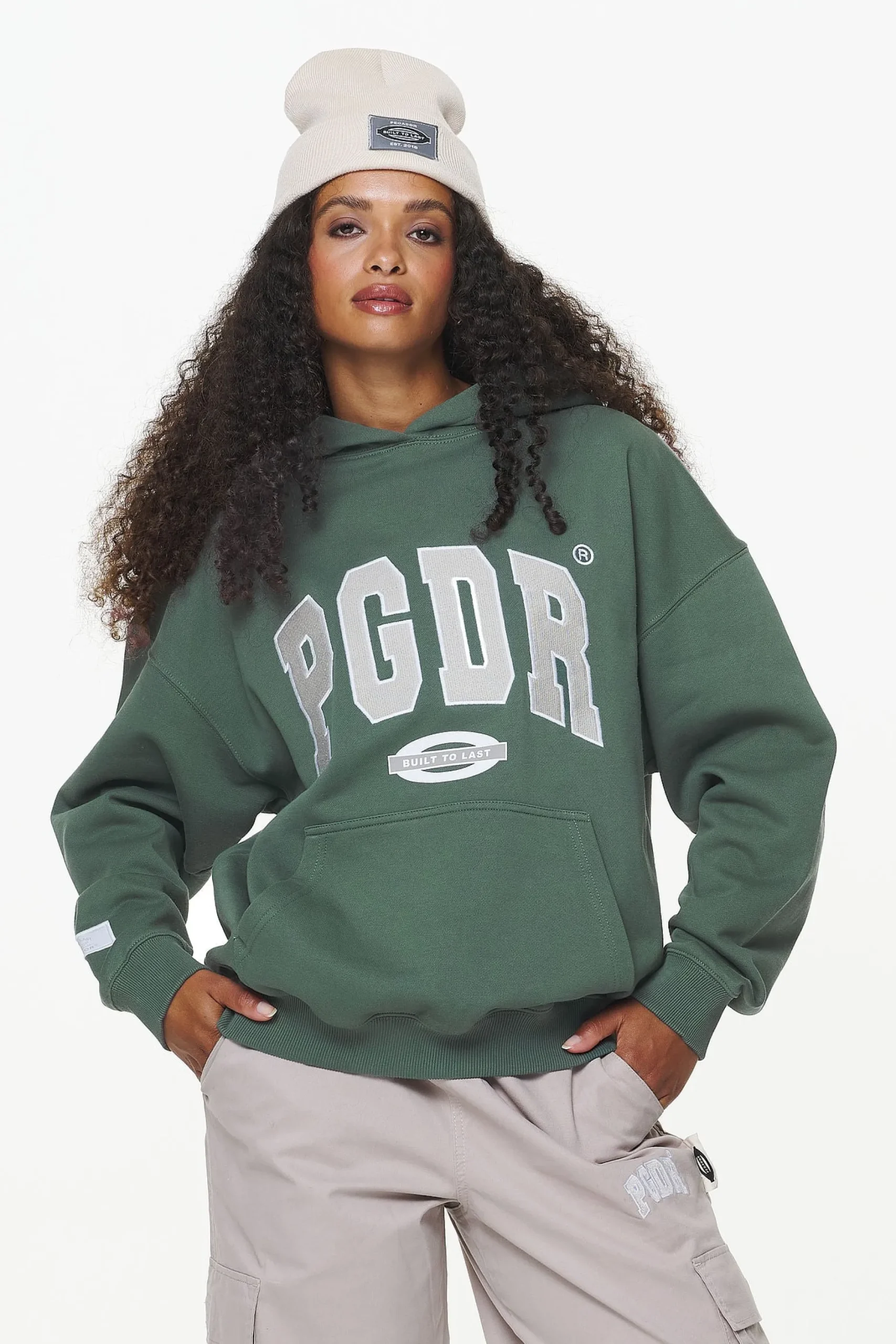Pegador Hoodies|Keats Logo Oversized Hoodie Vintage Washed Garden Green