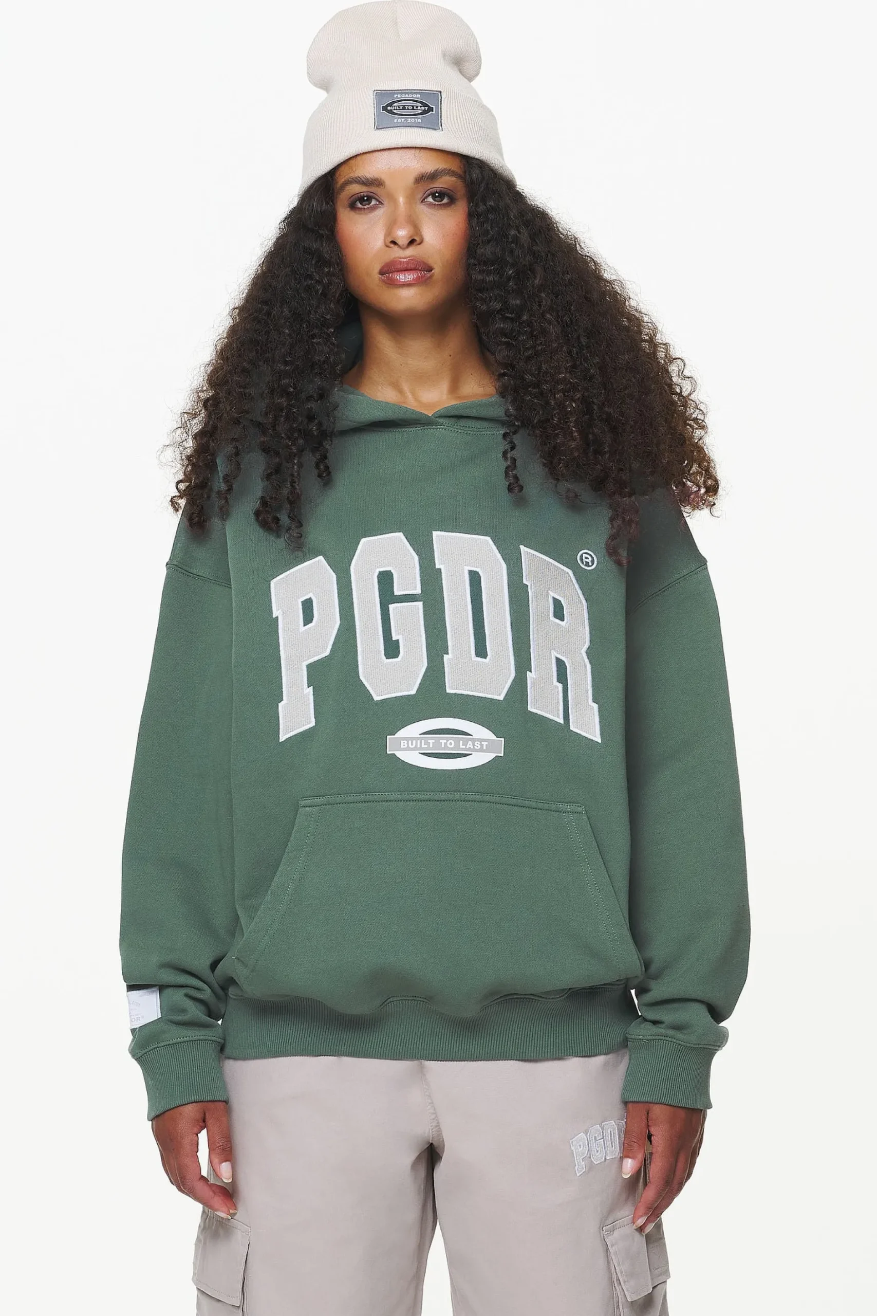 Pegador Hoodies|Keats Logo Oversized Hoodie Vintage Washed Garden Green